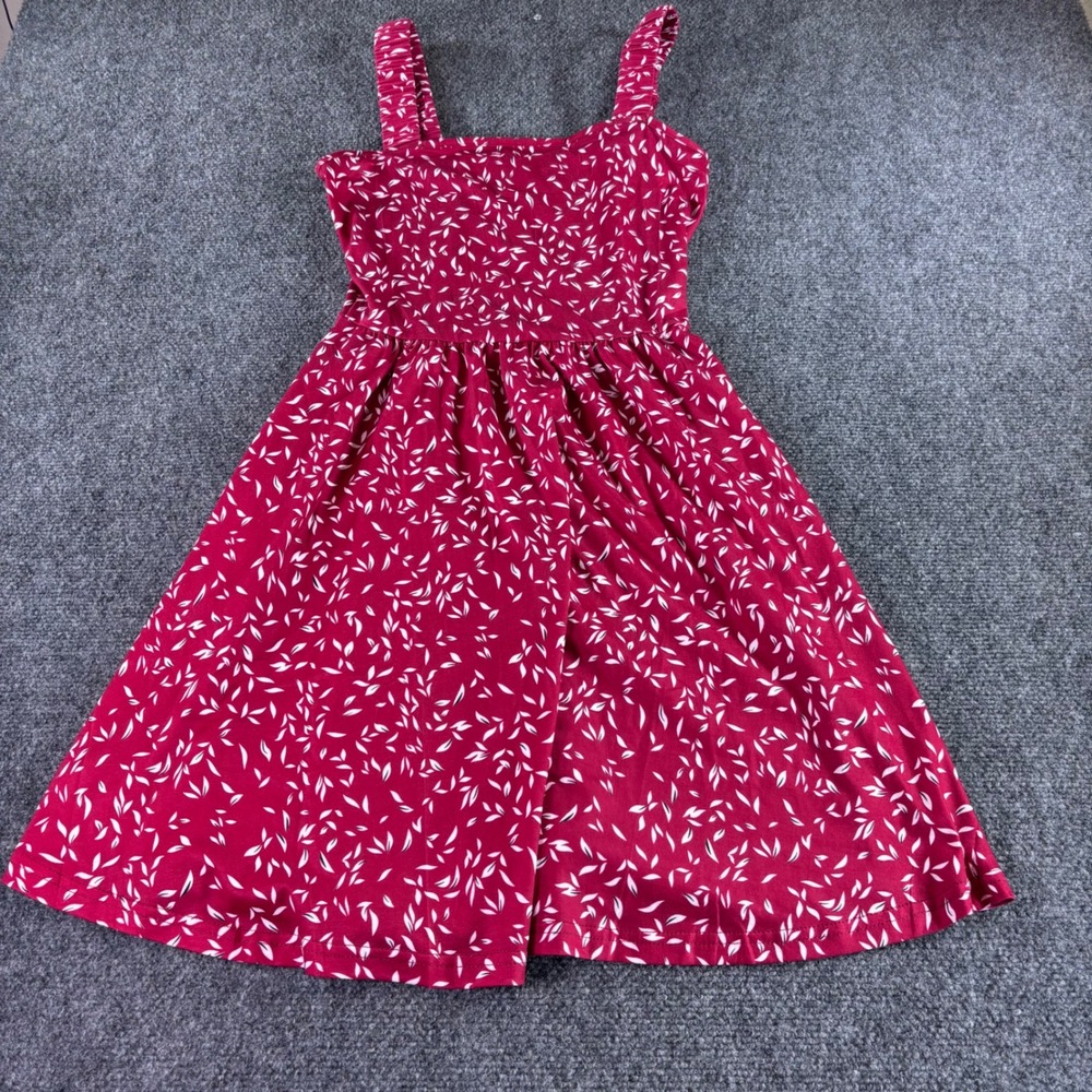 HUHOT Sundress Women S Red Leaf Print Square Neck Sleeveless Fit Flare Casual